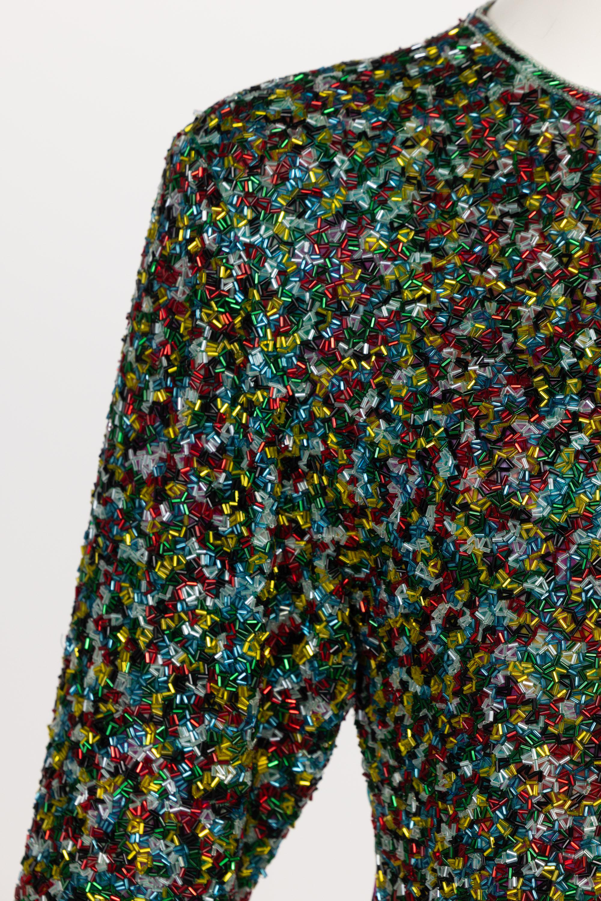 James Galanos Couture Beaded Floral Silk Mini Dress For Sale 2