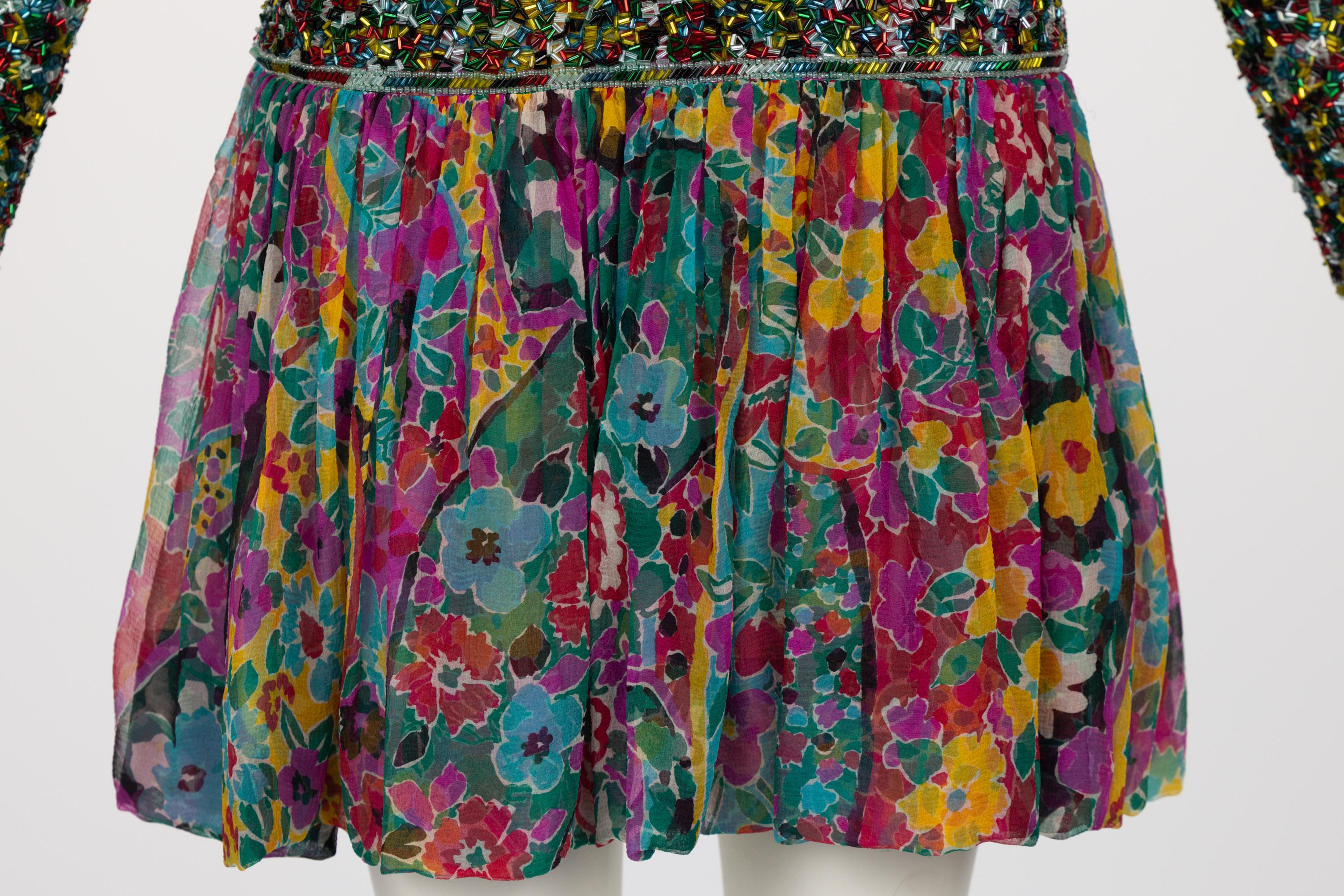 James Galanos Couture Beaded Floral Silk Mini Dress For Sale 3