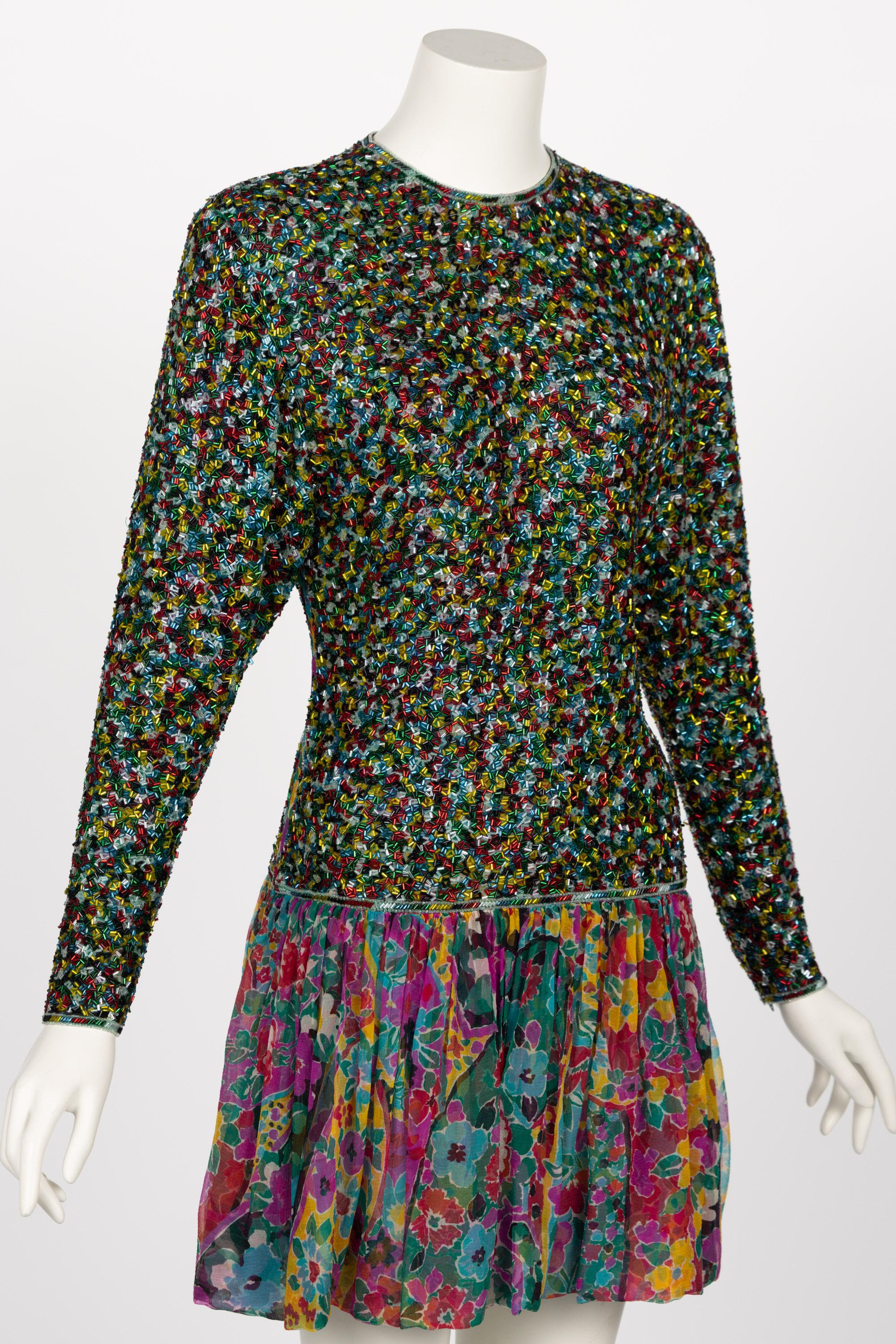 James Galanos Couture Beaded Floral Silk Mini Dress For Sale 4