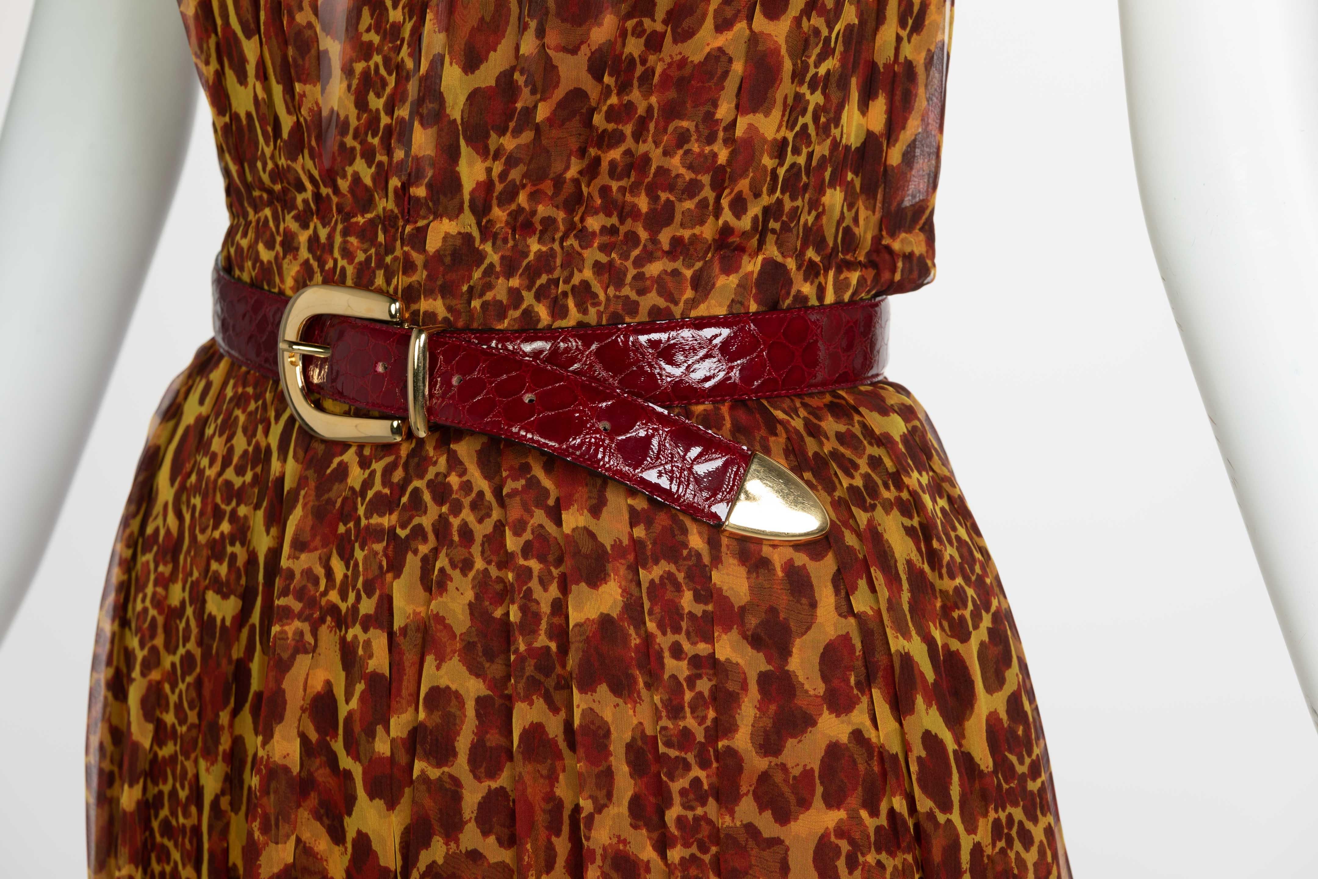 James Galanos Couture Chiffon Cheetah Print Open Back Halter Dress, 1980s 1