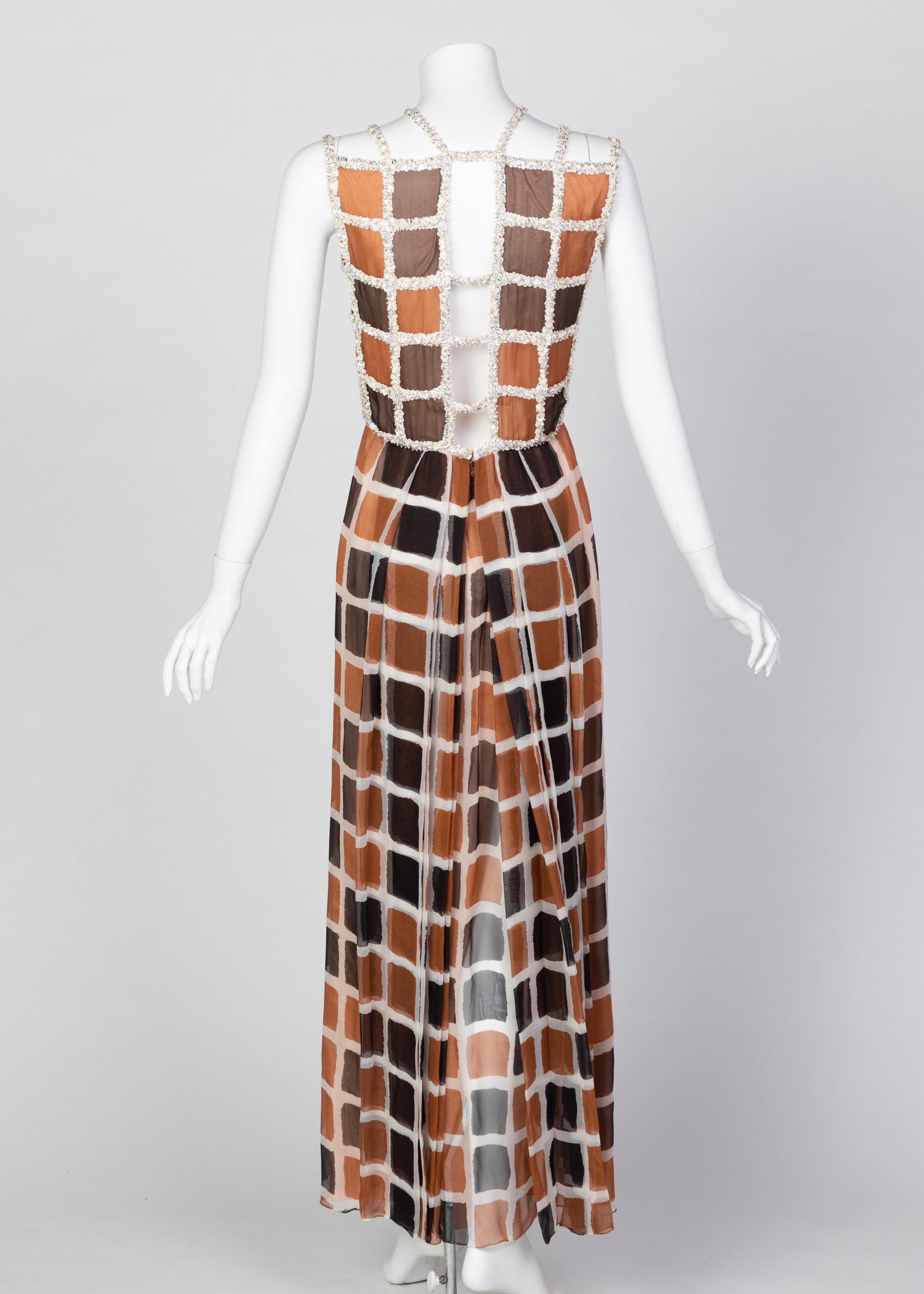 James Galanos Couture Chiffon Dress with Sequins Lattice Straps, 1980s 4