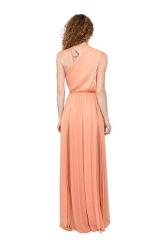 James Galanos Couture Silk Chiffon Rose One Shoulder Chiffon Gown W Duster