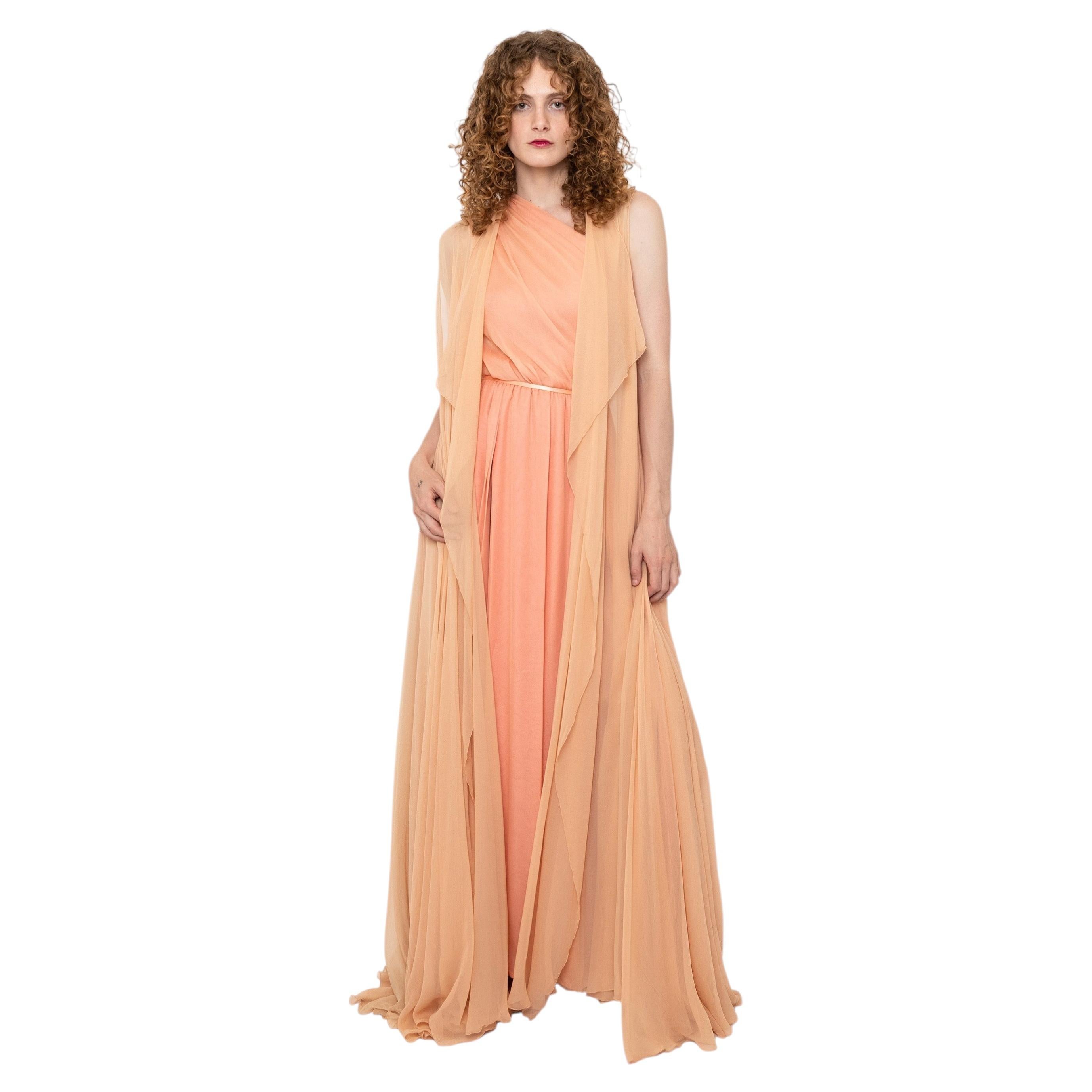 Robe de soirée James Galanos Couture en mousseline de soie rose, à une épaule, avec manteau court