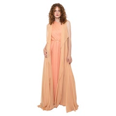 James Galanos Couture Silk Chiffon Rose One Shoulder Chiffon Gown W Duster