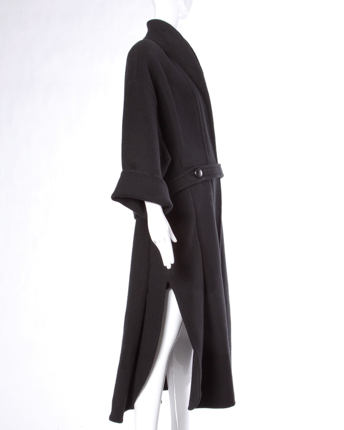 Women's or Men's James Galanos for Neiman Marcus Unusual Black Wool/ Cashmere Vintage Coat For Sale