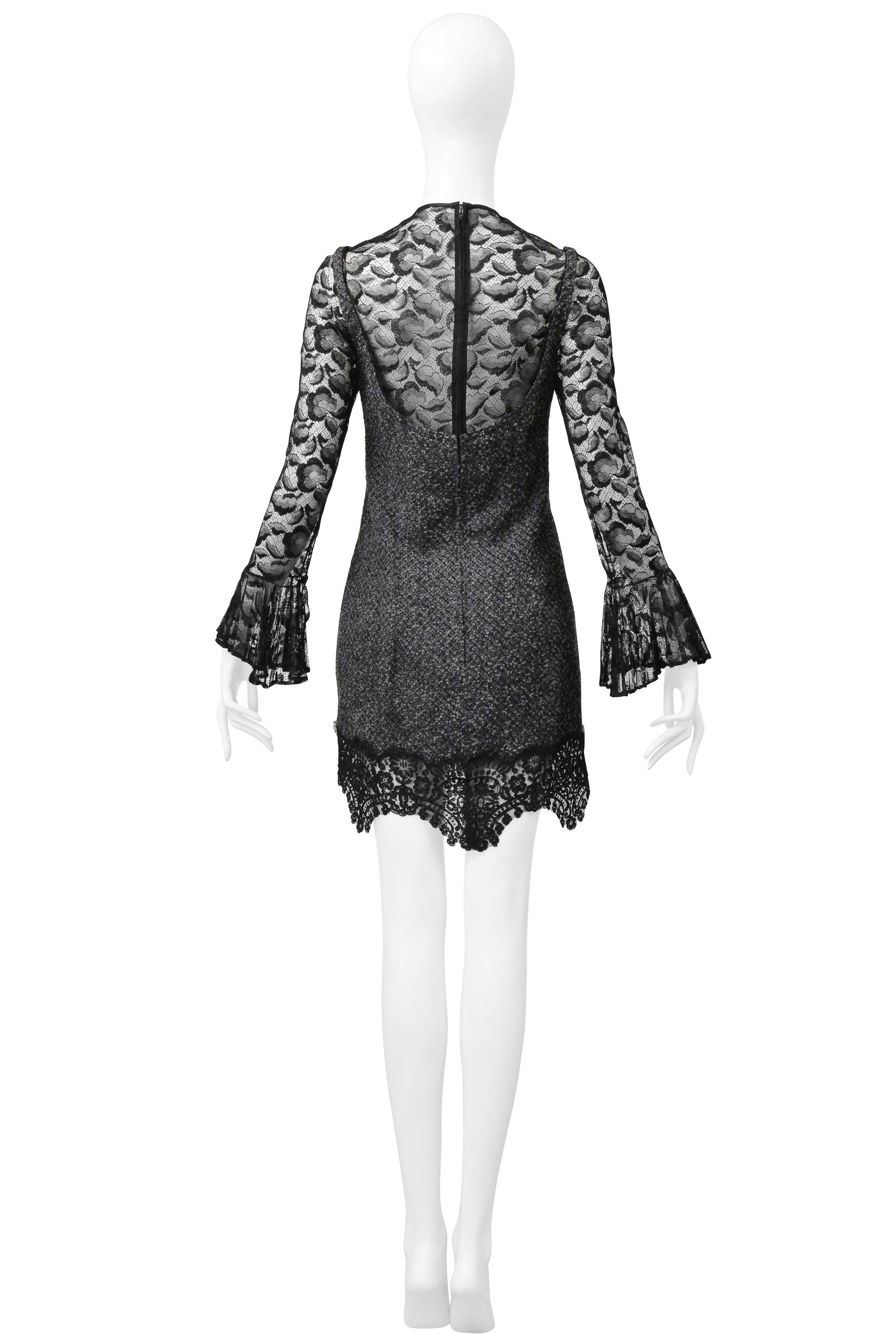 James Galanos Grey Boucle Illusion Dress With Black Lace For Sale 4