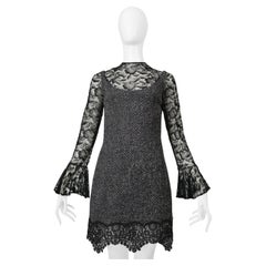 James Galanos Vestido ilusión gris con encaje negro