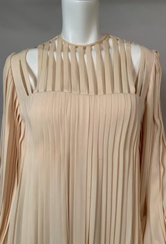 James Galanos Ivory Silk Crepe Pleated Evening Dress