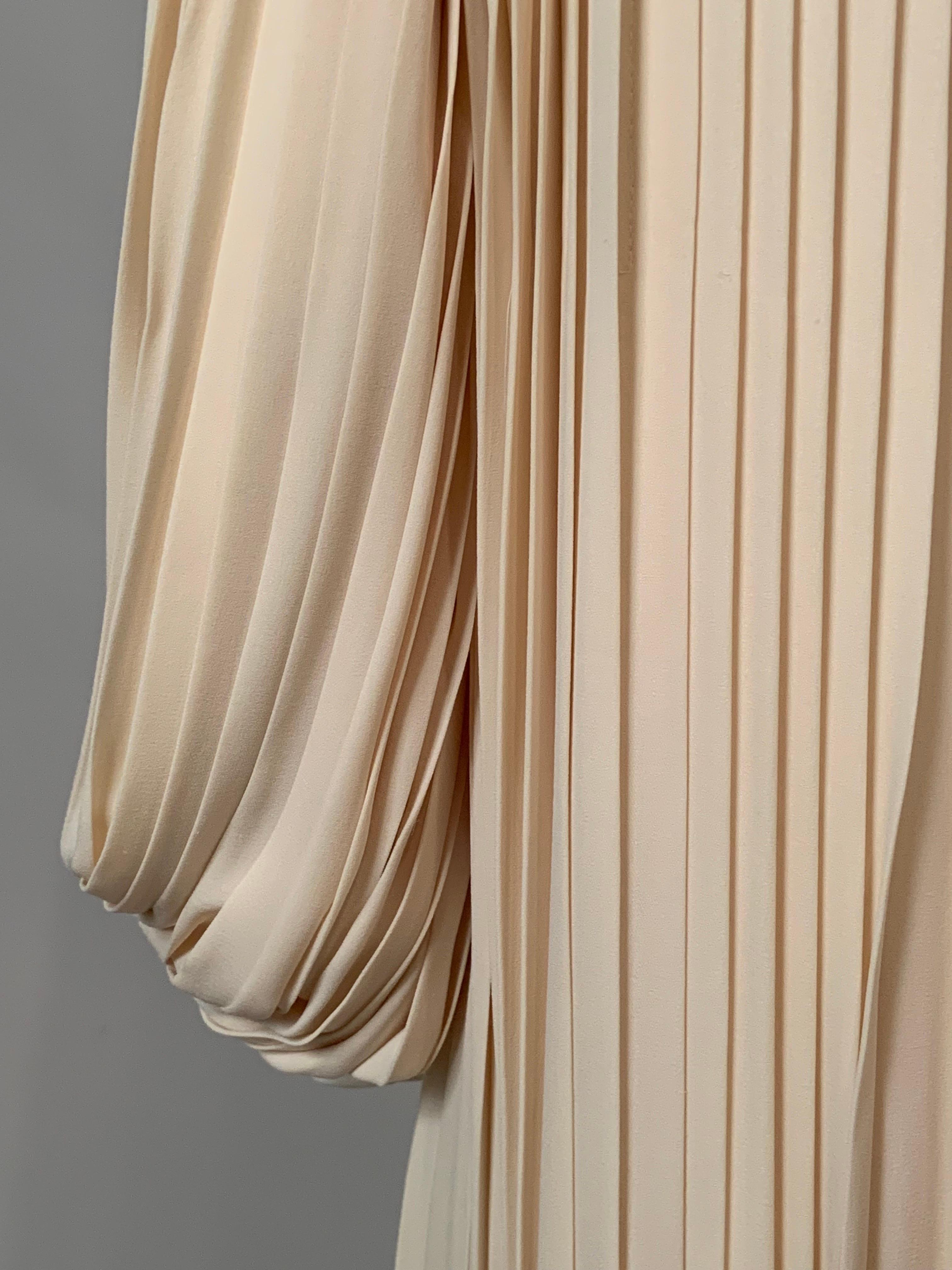 James Galanos Ivory Silk Crepe Pleated Evening Dress For Sale 2