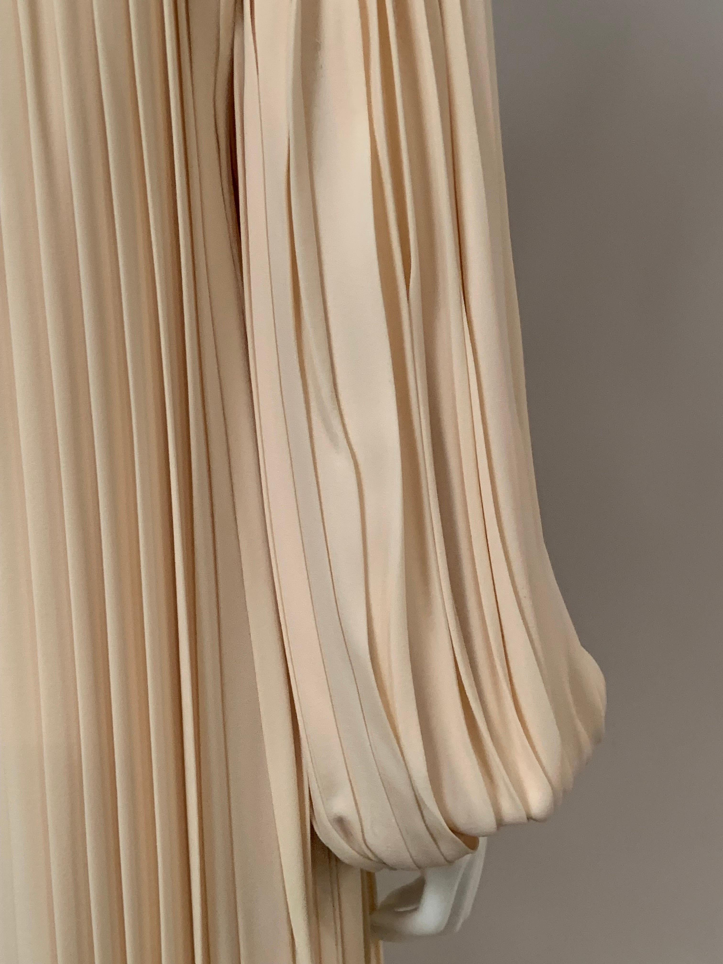 James Galanos Ivory Silk Crepe Pleated Evening Dress For Sale 3