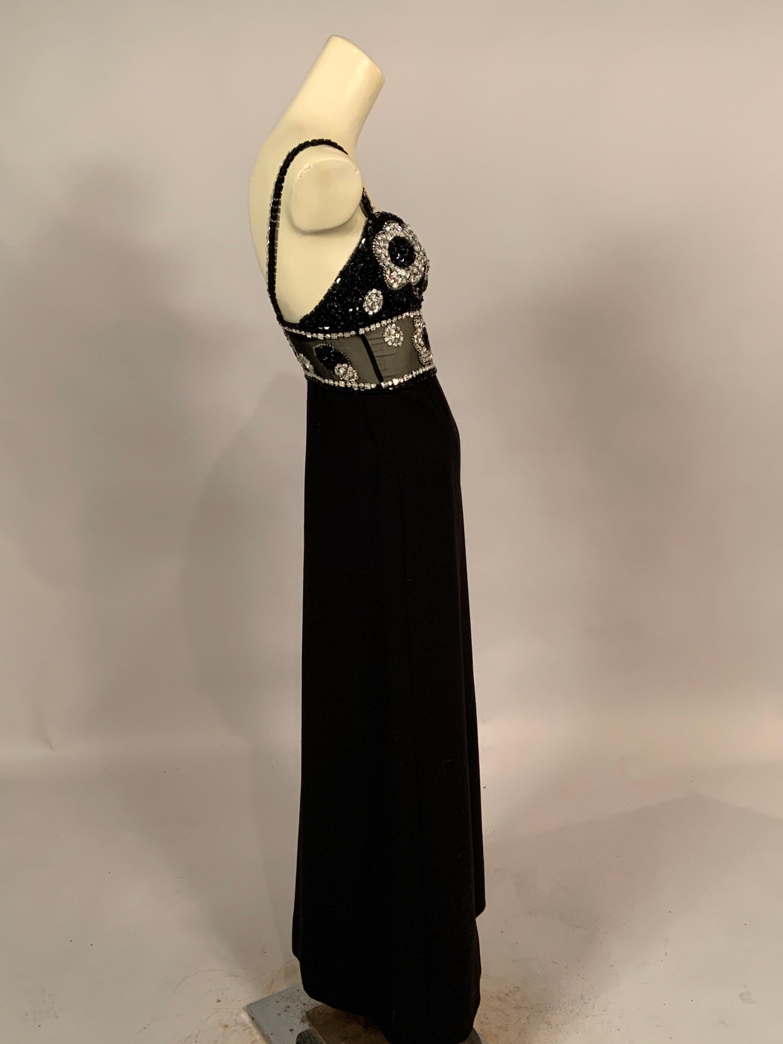 James Galanos Jewel Encrusted Evening Gown with Sheer Beaded Silk Panel 1970's 4
