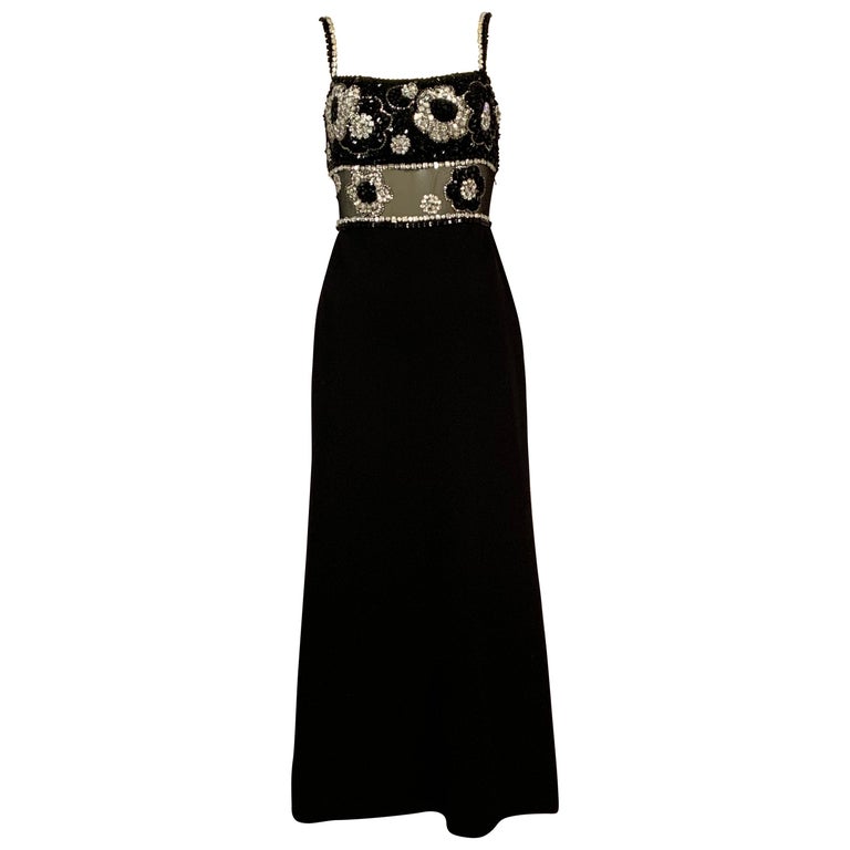 James Galanos Jewel Encrusted Evening Gown with Sheer Beaded Silk Panel ...
