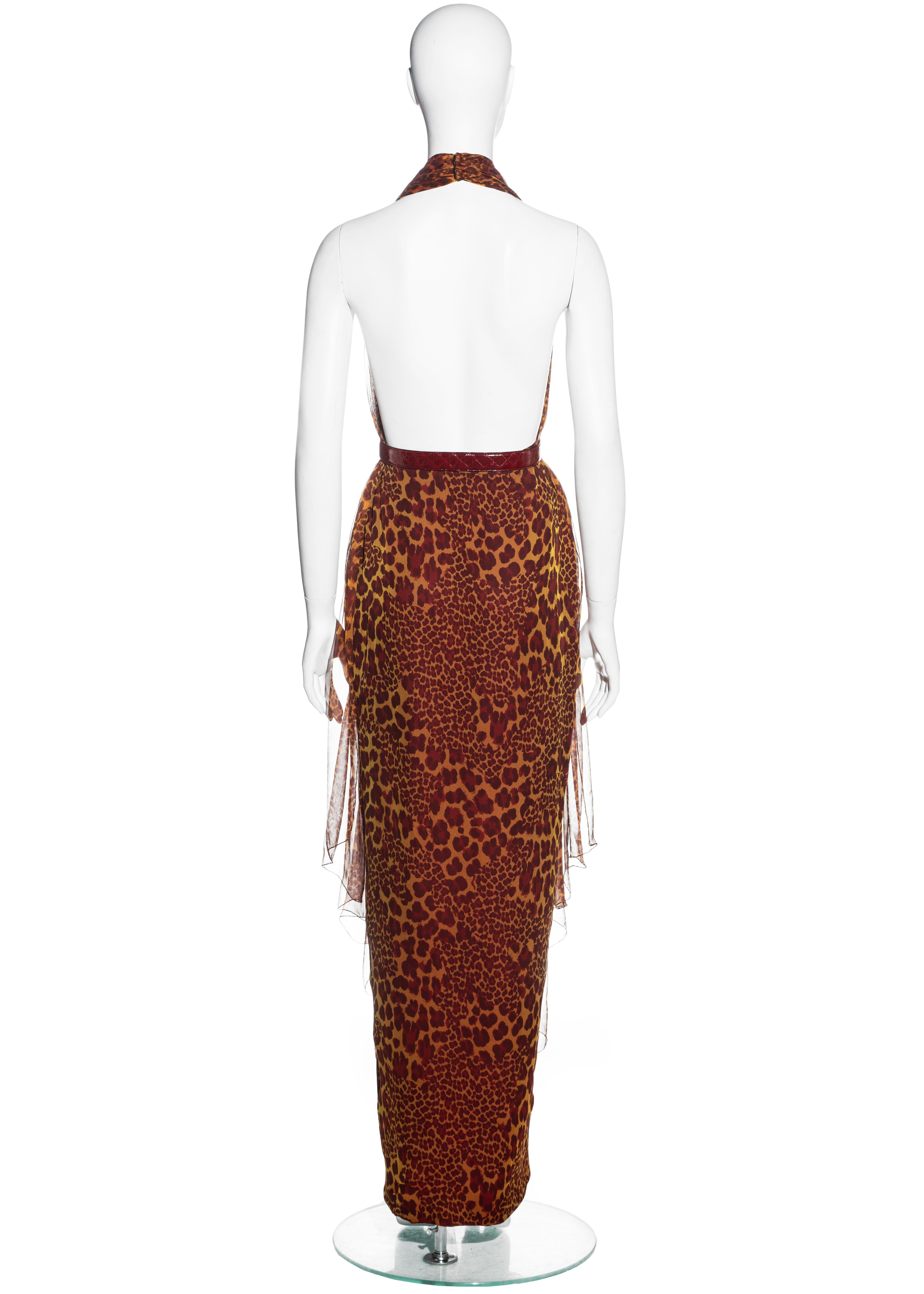 James Galanos Vestido de noche halter de gasa de seda con estampado de leopardo, c. 1970 1