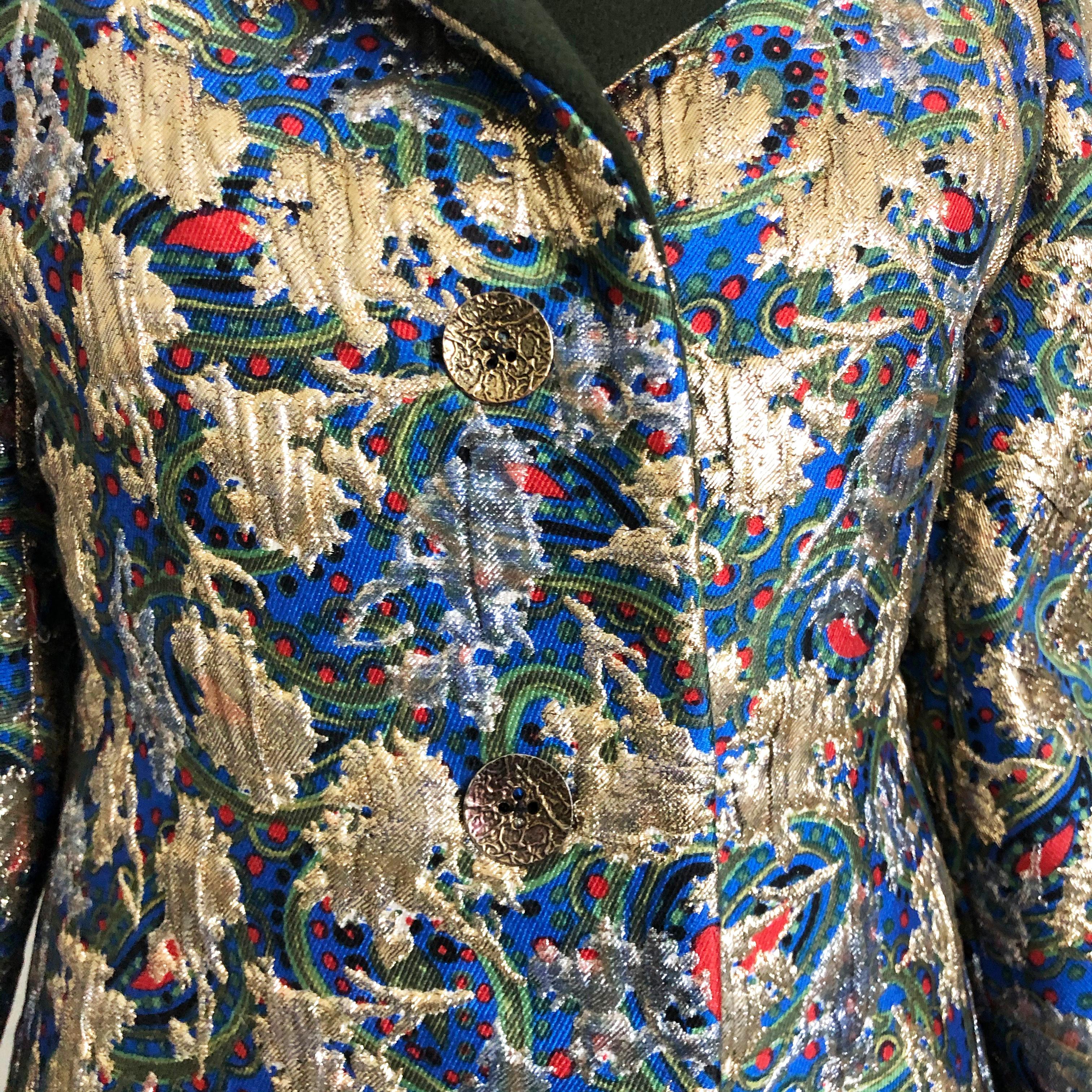 James Galanos Metallic Brocade Suit 3pc Top, Long Vest and Skirt Vintage 60s M 8