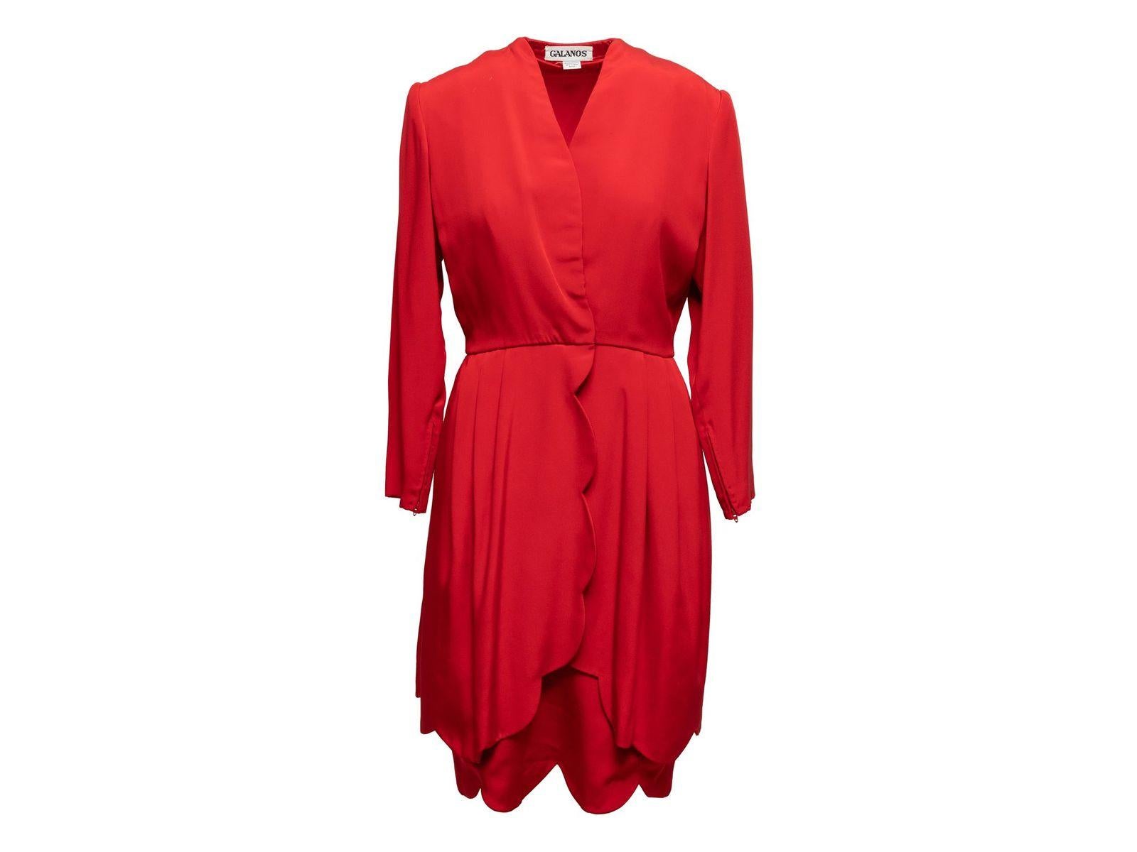 James Galanos Red Silk Scalloped Hem Dress In Good Condition For Sale In New York, NY