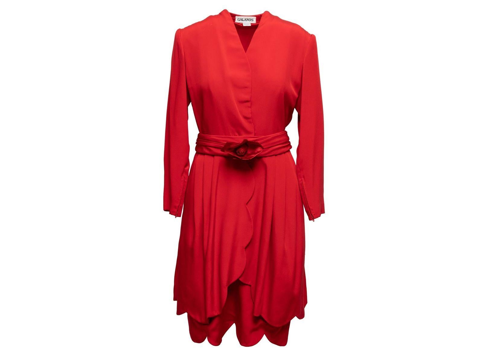 Women's James Galanos Red Silk Scalloped Hem Dress For Sale
