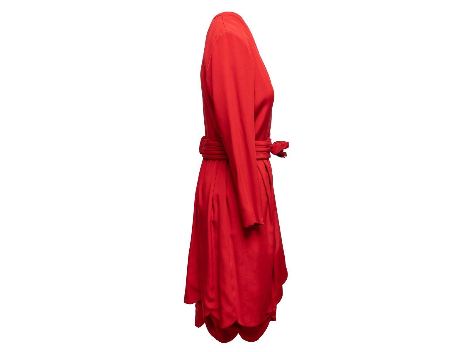 James Galanos Red Silk Scalloped Hem Dress For Sale 1