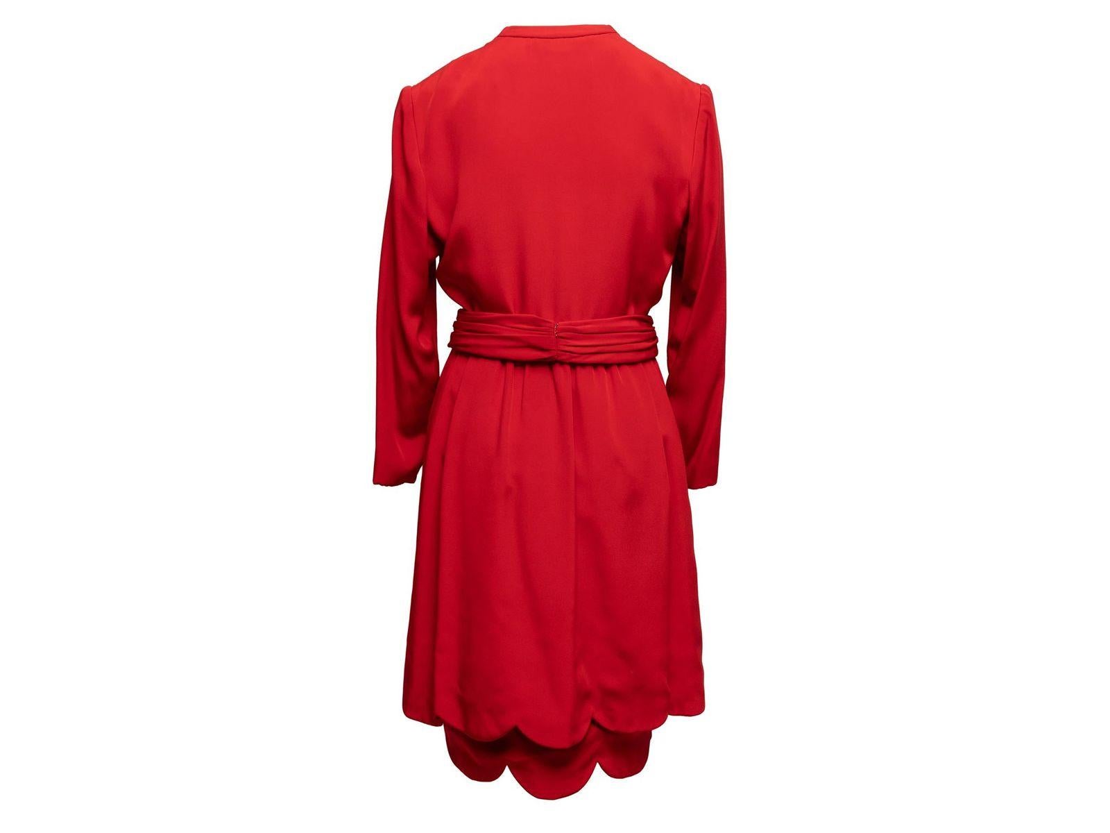 James Galanos Red Silk Scalloped Hem Dress For Sale 2
