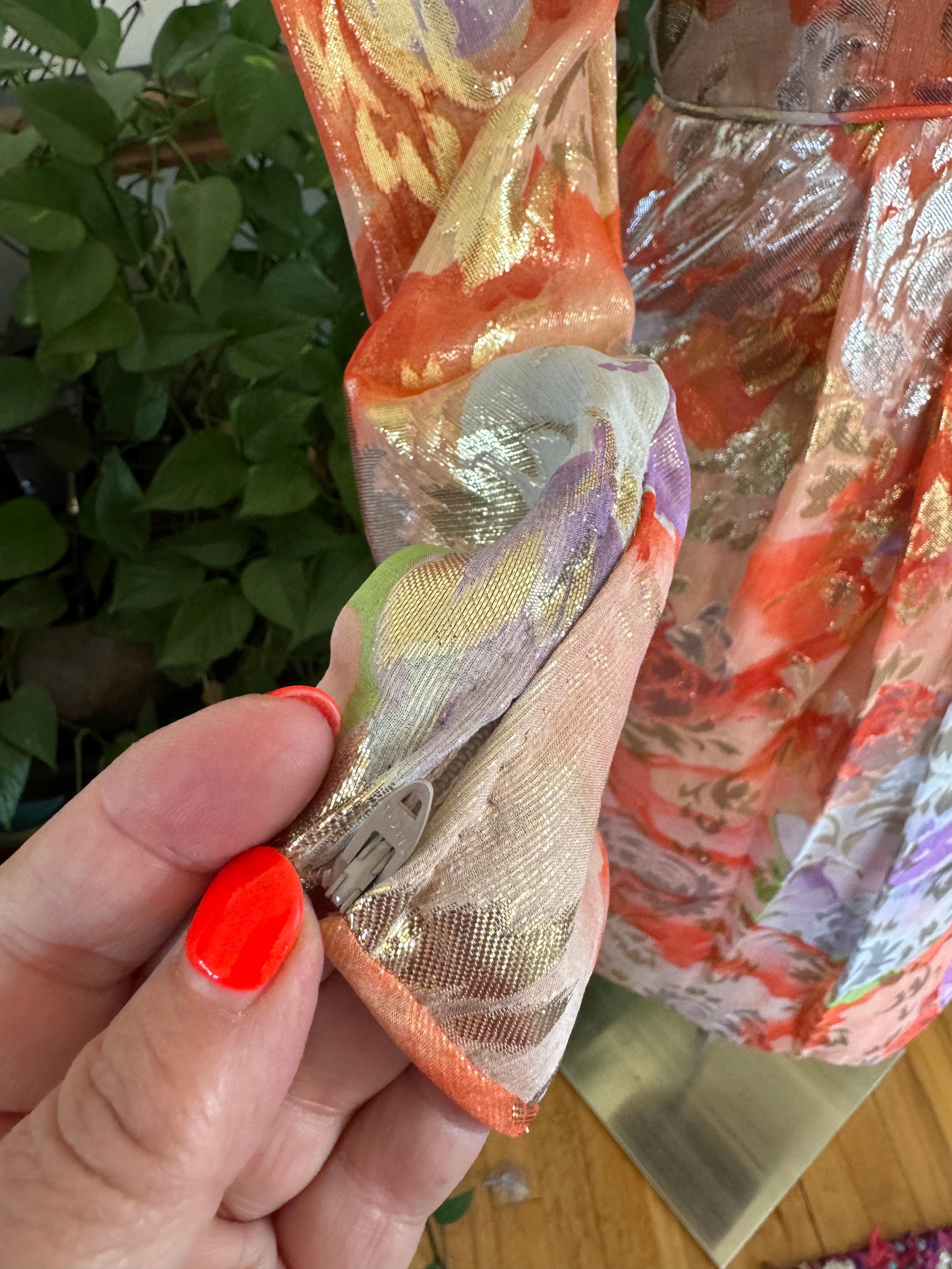James Galanos Silk Metallic Floral Dress, 1960s For Sale 5