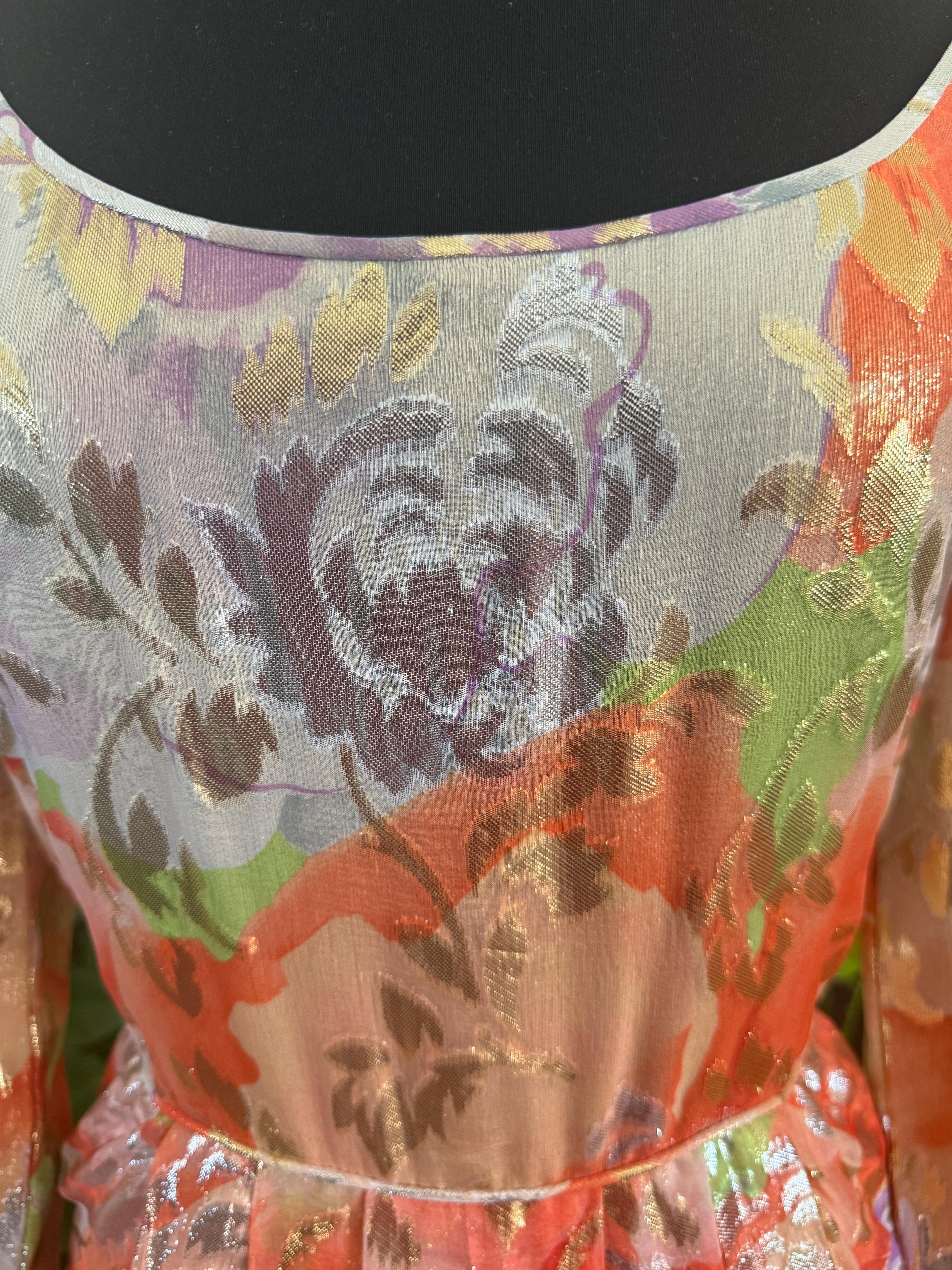 James Galanos Silk Metallic Floral Dress, 1960s For Sale 3