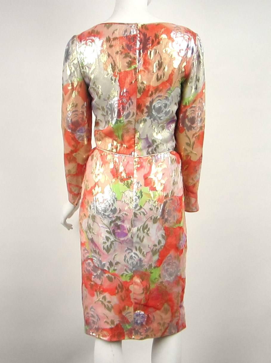  James Galanos Silk Metallic Floral Dress, 1960s Vintage  In Good Condition For Sale In Wallkill, NY