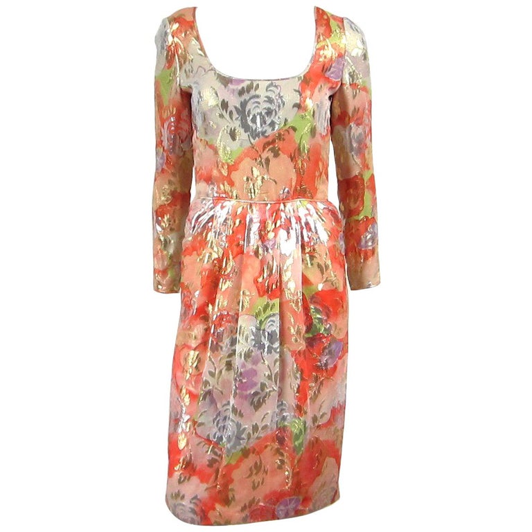 Spring 1964 James Galanos Huge Floral Screened Black Silk Dress