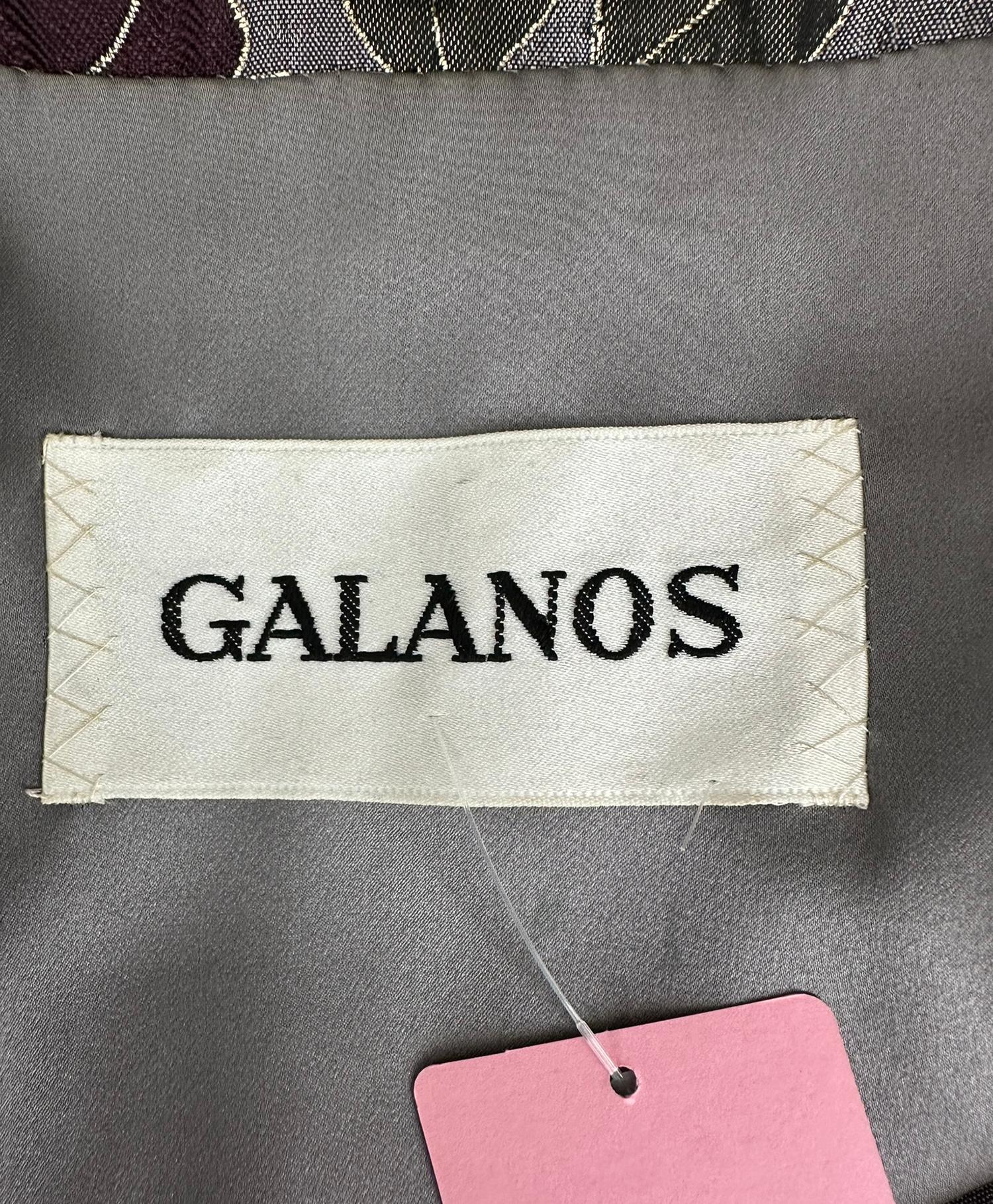 James Galanos Giacca in broccato metallizzato argento  Abito con gonna in lana grigia con borchie in ottone in vendita 12