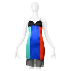 James Galanos Tri-Color Fancy Carnival Slip Dress 1980s