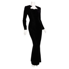 James Galanos Vintage Schwarzer Seidensamt Abendkleid CIRCA 1970-80er