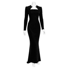 James Galanos Vintage Schwarzer Seidensamt Abendkleid CIRCA 1970-80er