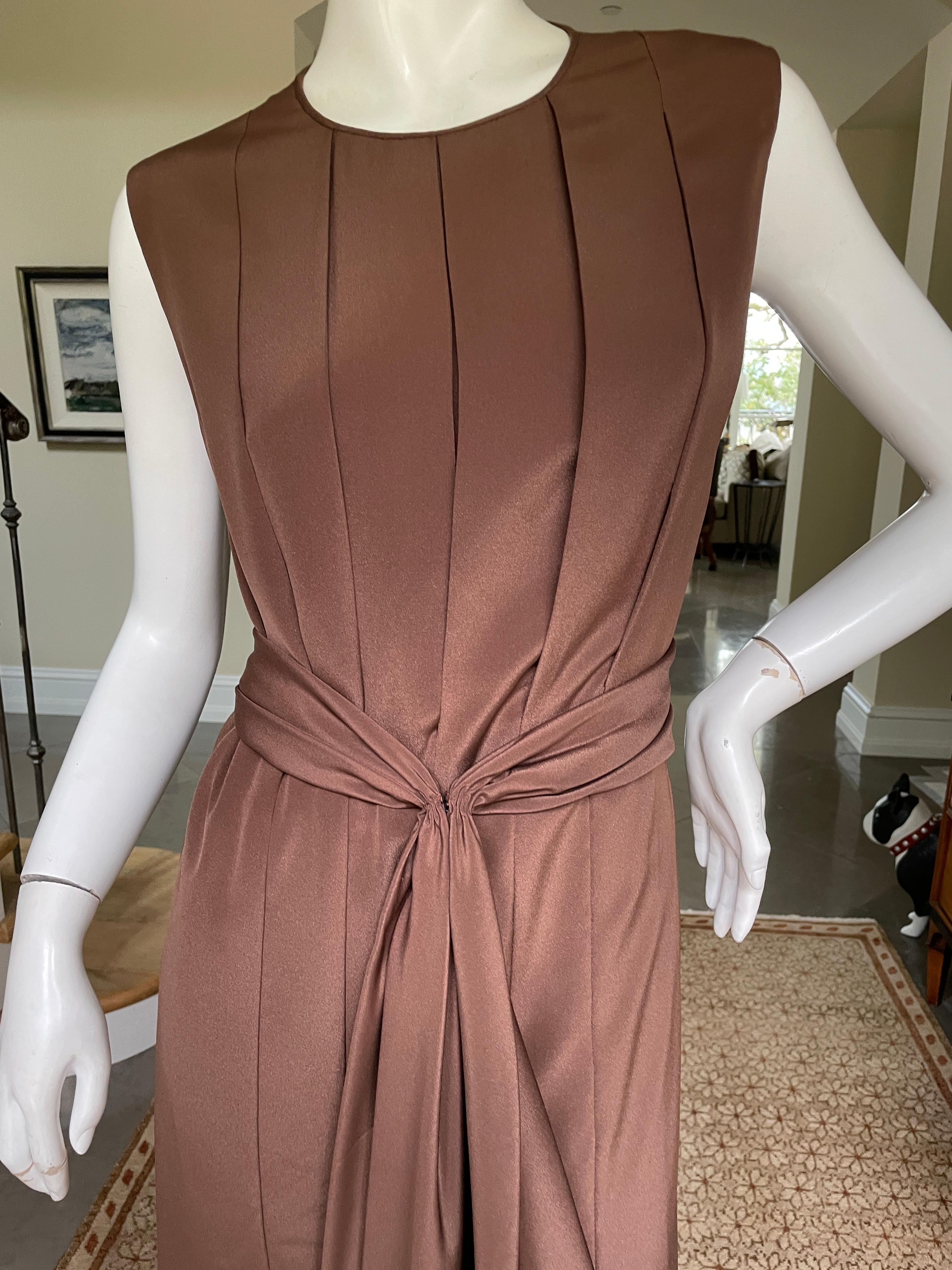 James Galanos Vintage Brown Silk Sleeveless Evening Dress with Sash Belt For Sale 1