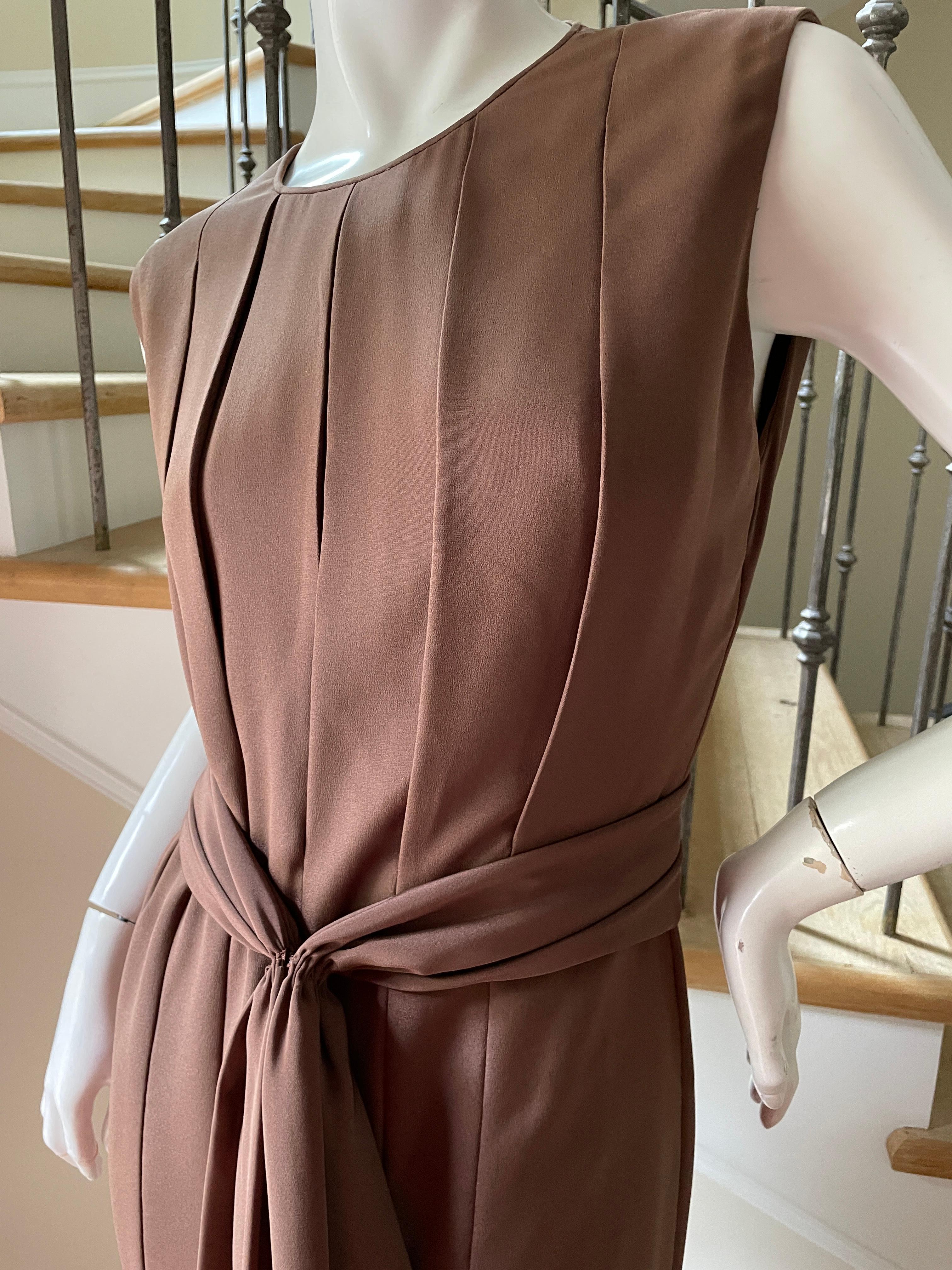James Galanos Vintage Brown Silk Sleeveless Evening Dress with Sash Belt For Sale 4