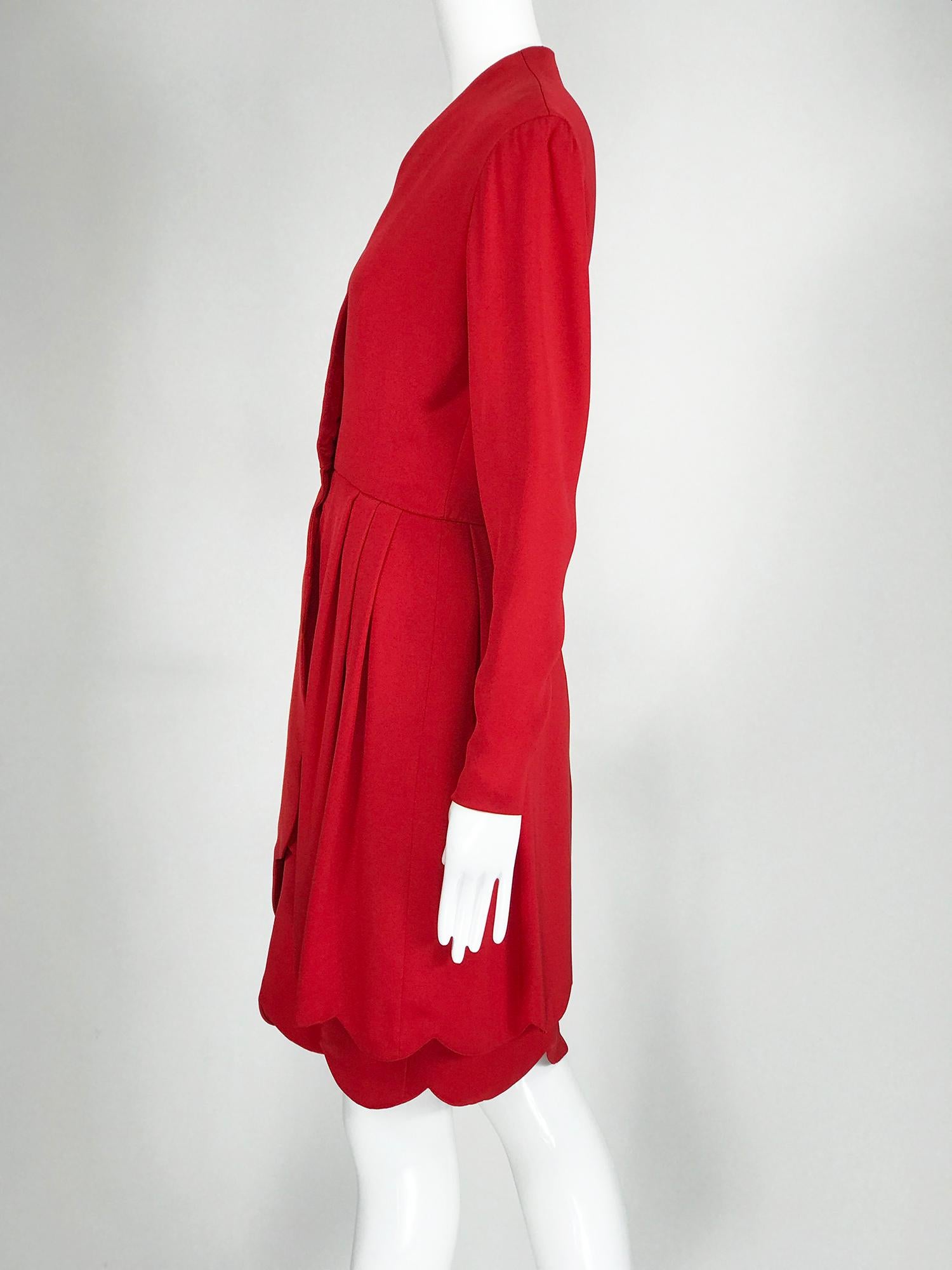 James Galanos Vintage Candy Apple Red Silk Scallop Edge Dress 1980s For ...