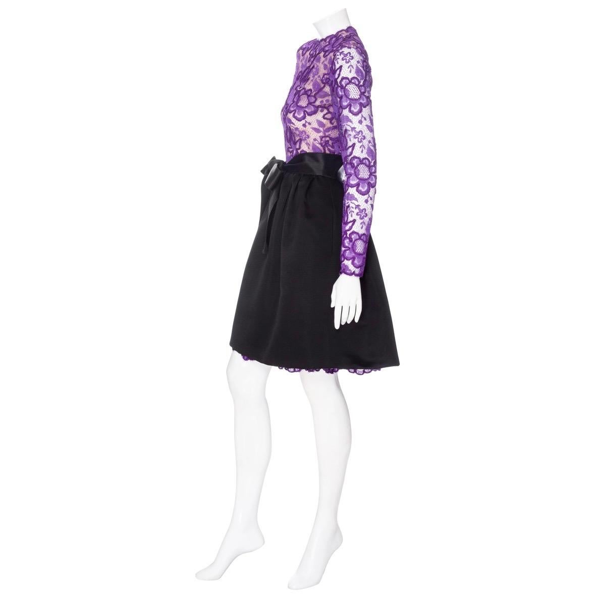 Women's James Galanos Vintage Purple and Black Lace Bow Dress (1980s) For Sale