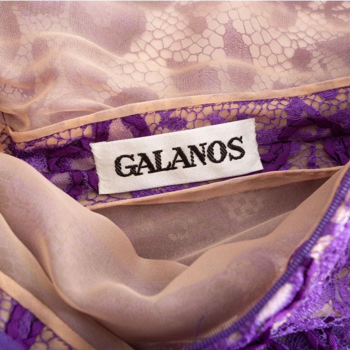 James Galanos Vintage lila und schwarzes Spitzenkleid mit Schleife (1980er Jahre) im Angebot 4