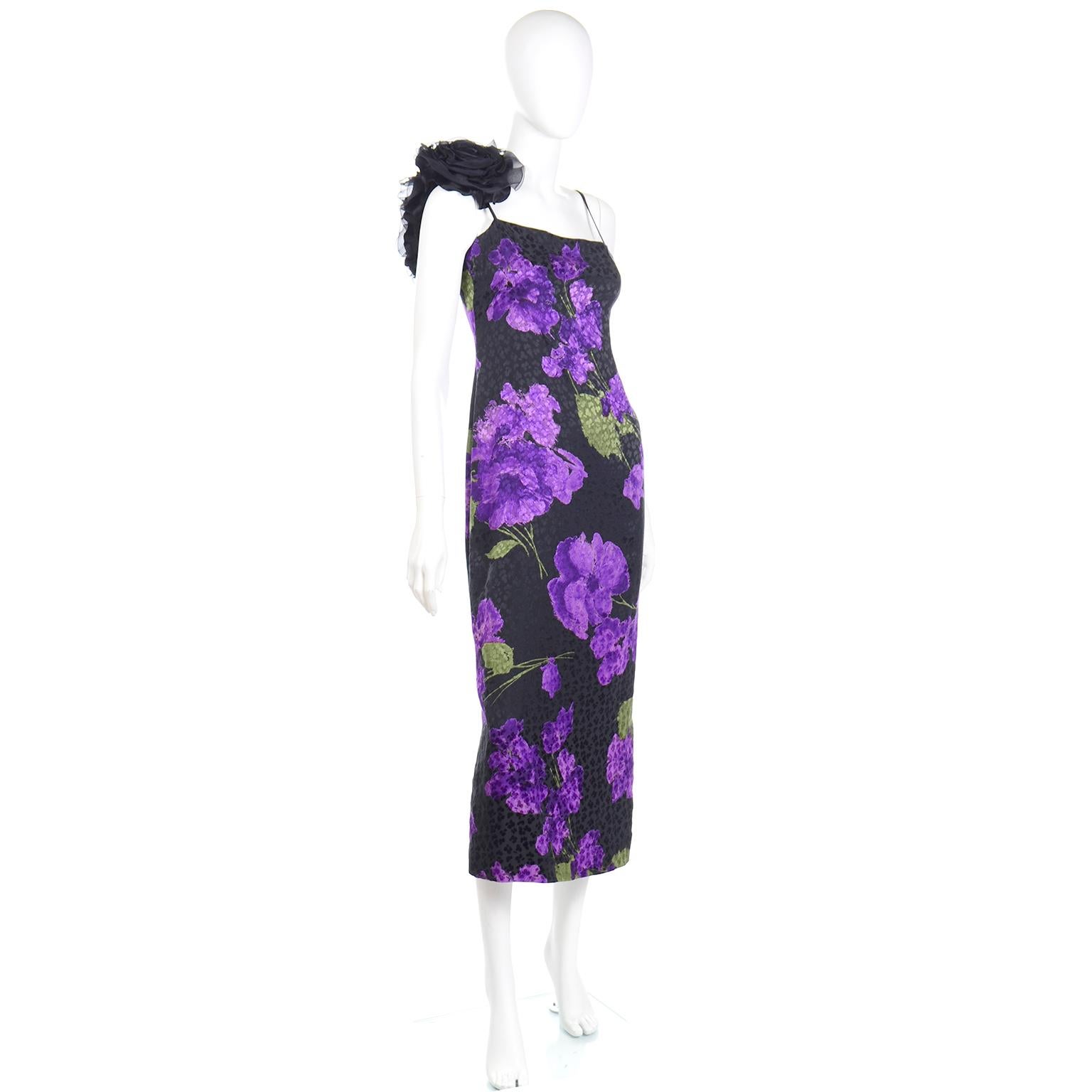 black dress with purple flowers