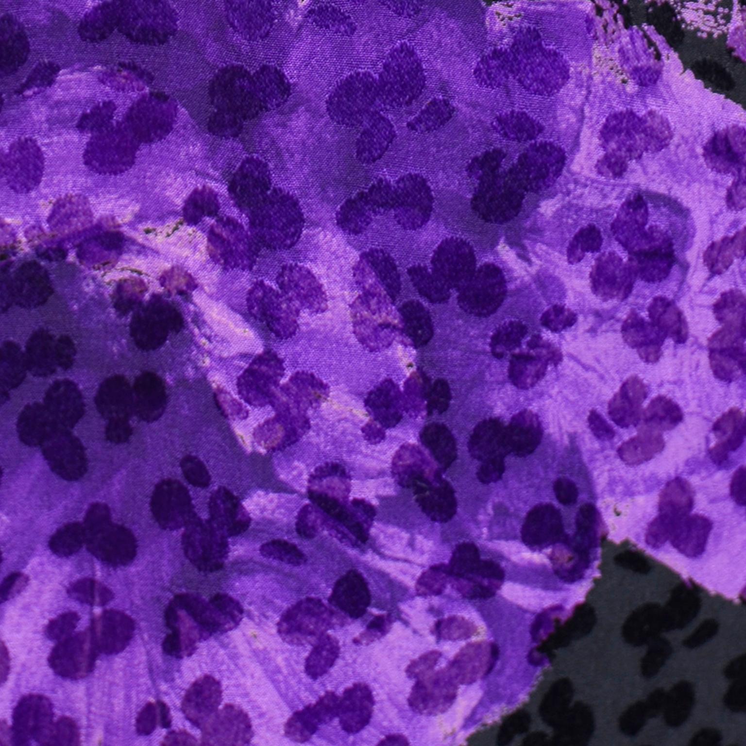 James Galanos Vintage Purple Tonal Silk Evening Dress W Black Organza Flower 3