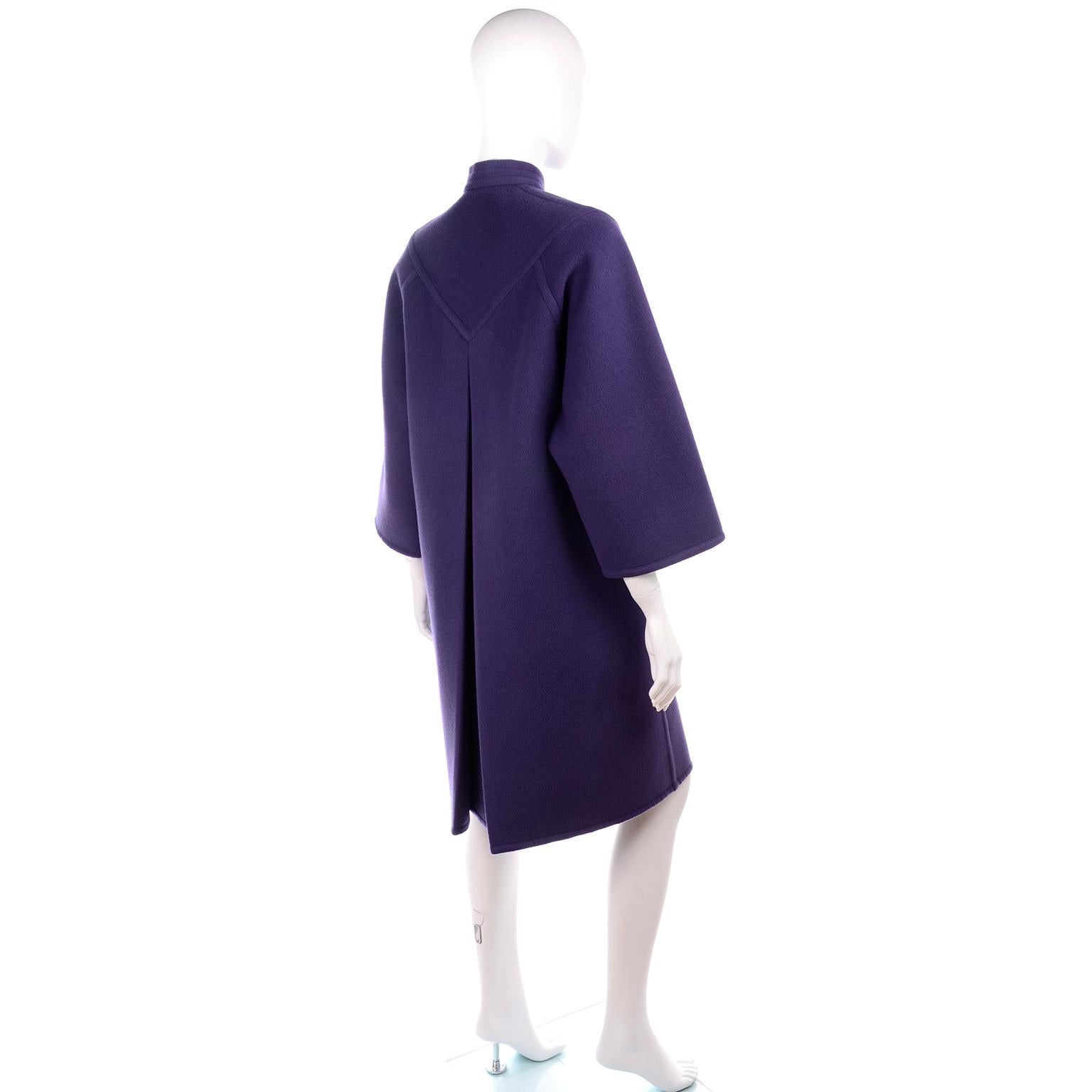 Women's James Galanos Vintage Rich Purple Wool Coat with Tie & Pockets For Sale