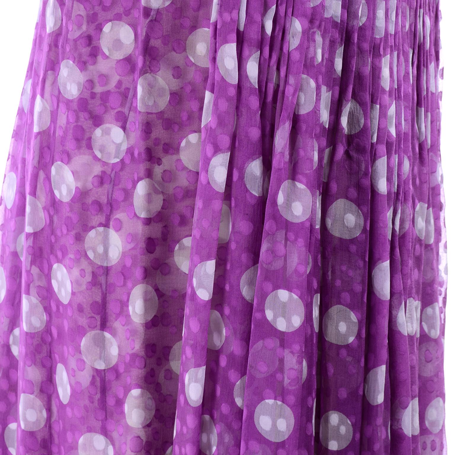 James Galanos Silk Chiffon Purple Polka Dot Vintage Dress w Silver Sequins 3