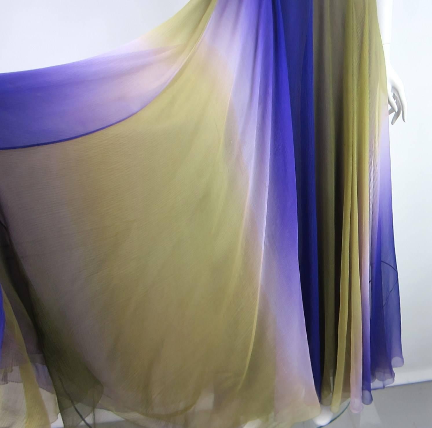 Gray James Galanos Watercolor Chiffon Goddess gown 1970s 