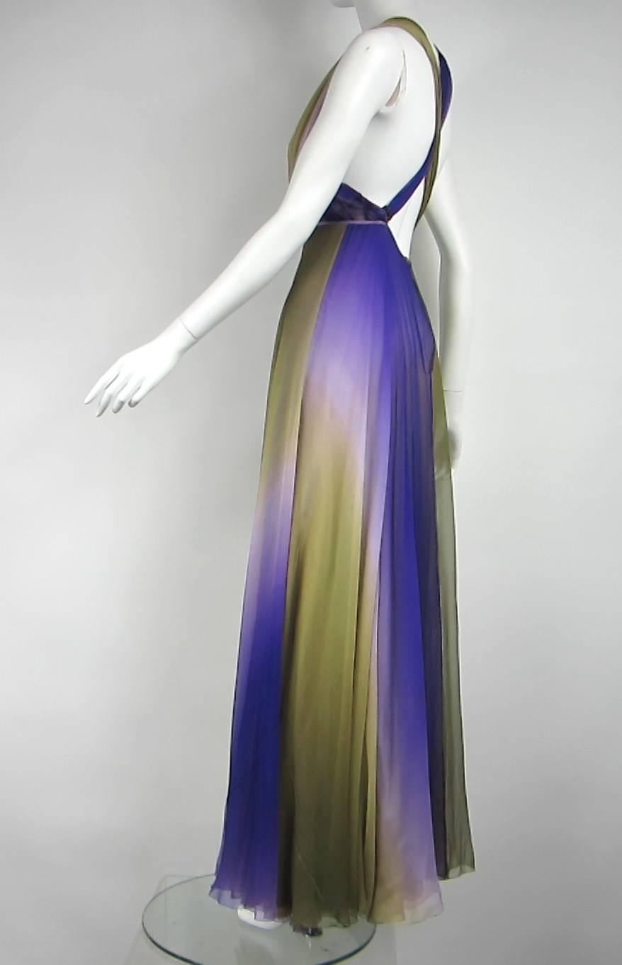 James Galanos Watercolor Chiffon Goddess gown 1970s  In Good Condition In Wallkill, NY