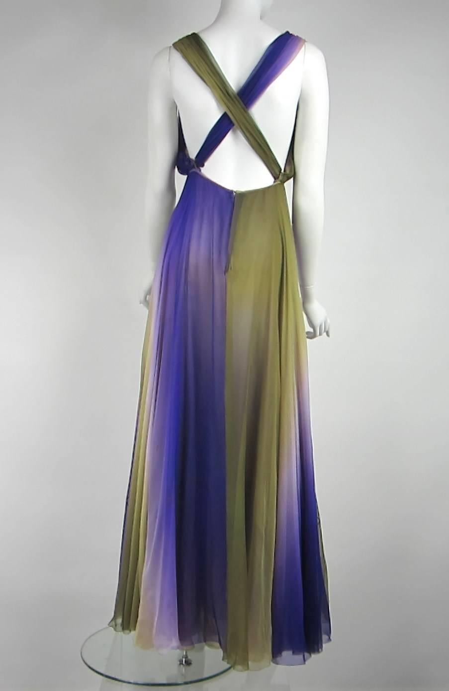 Women's James Galanos Watercolor Chiffon Goddess gown 1970s 