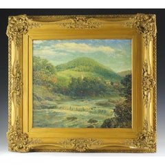 James Gale Tyler Oil Painting Landscape with River Town