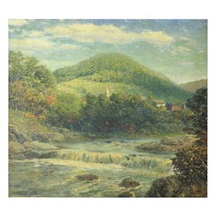 James Gale Tyler Ölgemälde Landschaft mit Flussstadt