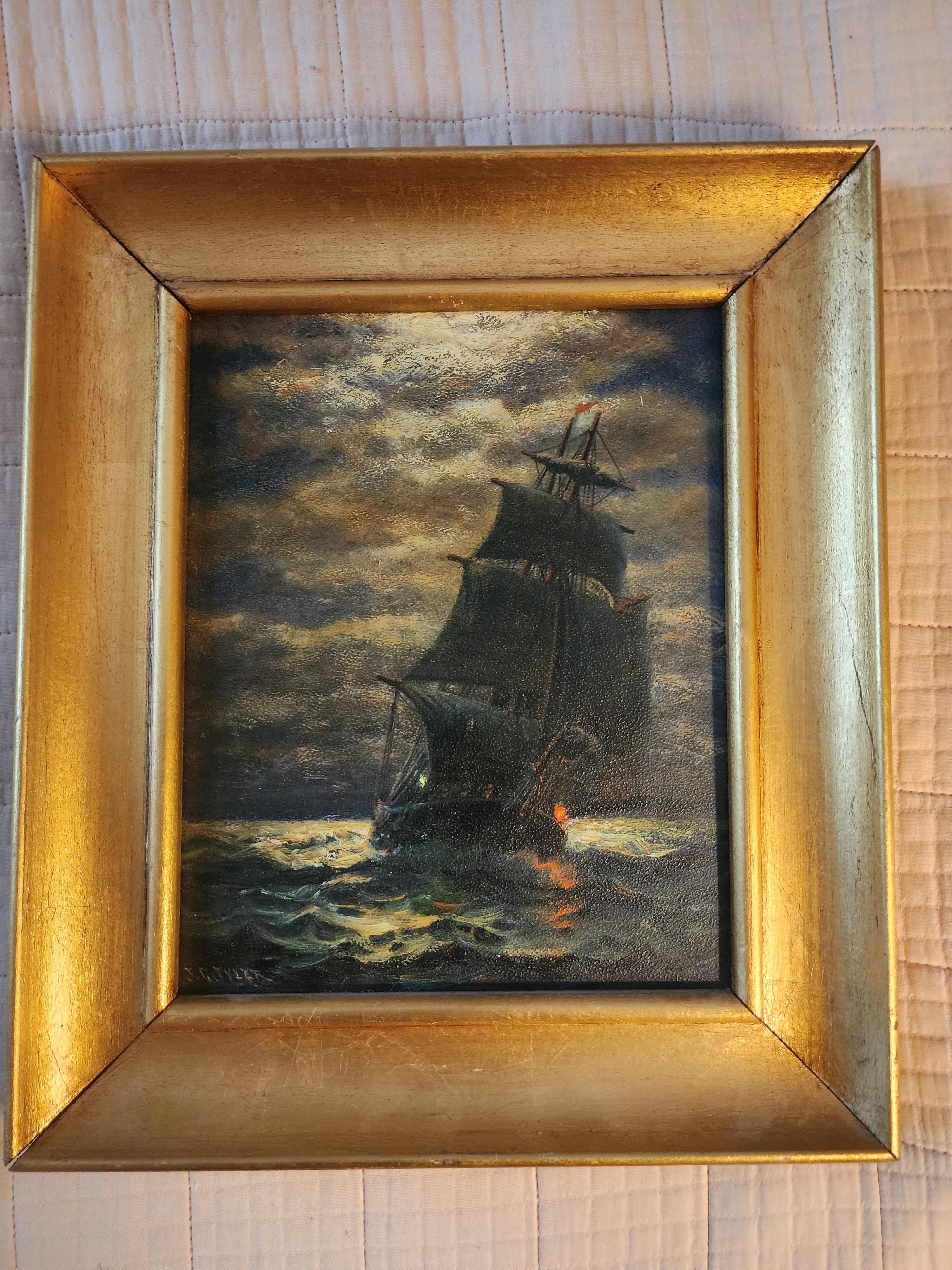Moonlight Sailing Ship - Painting by James Gale Tyler