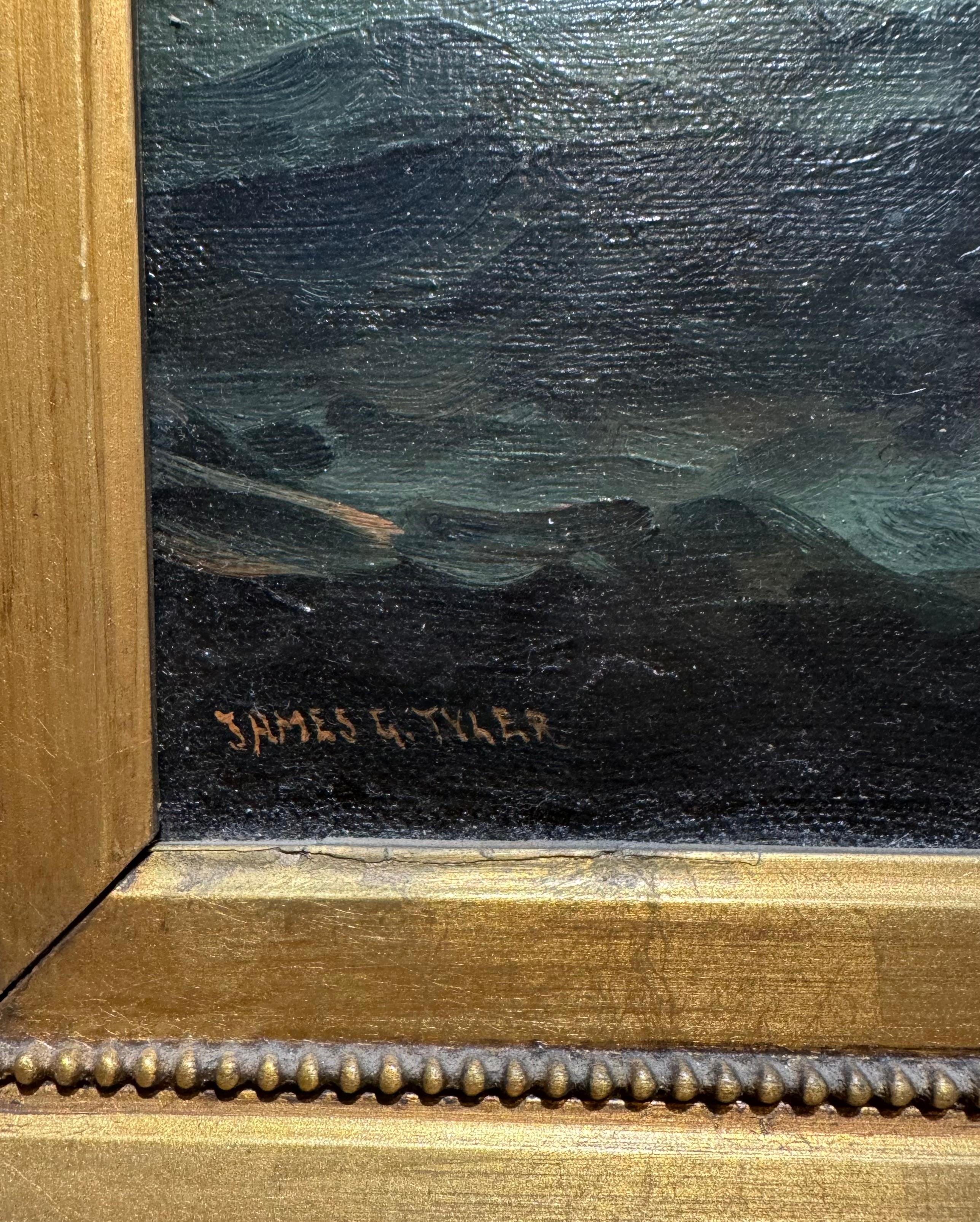 MOONLIT Antique SAILBOAT American NOCTURNAL Maritime Seascape OIL PAINTING 7