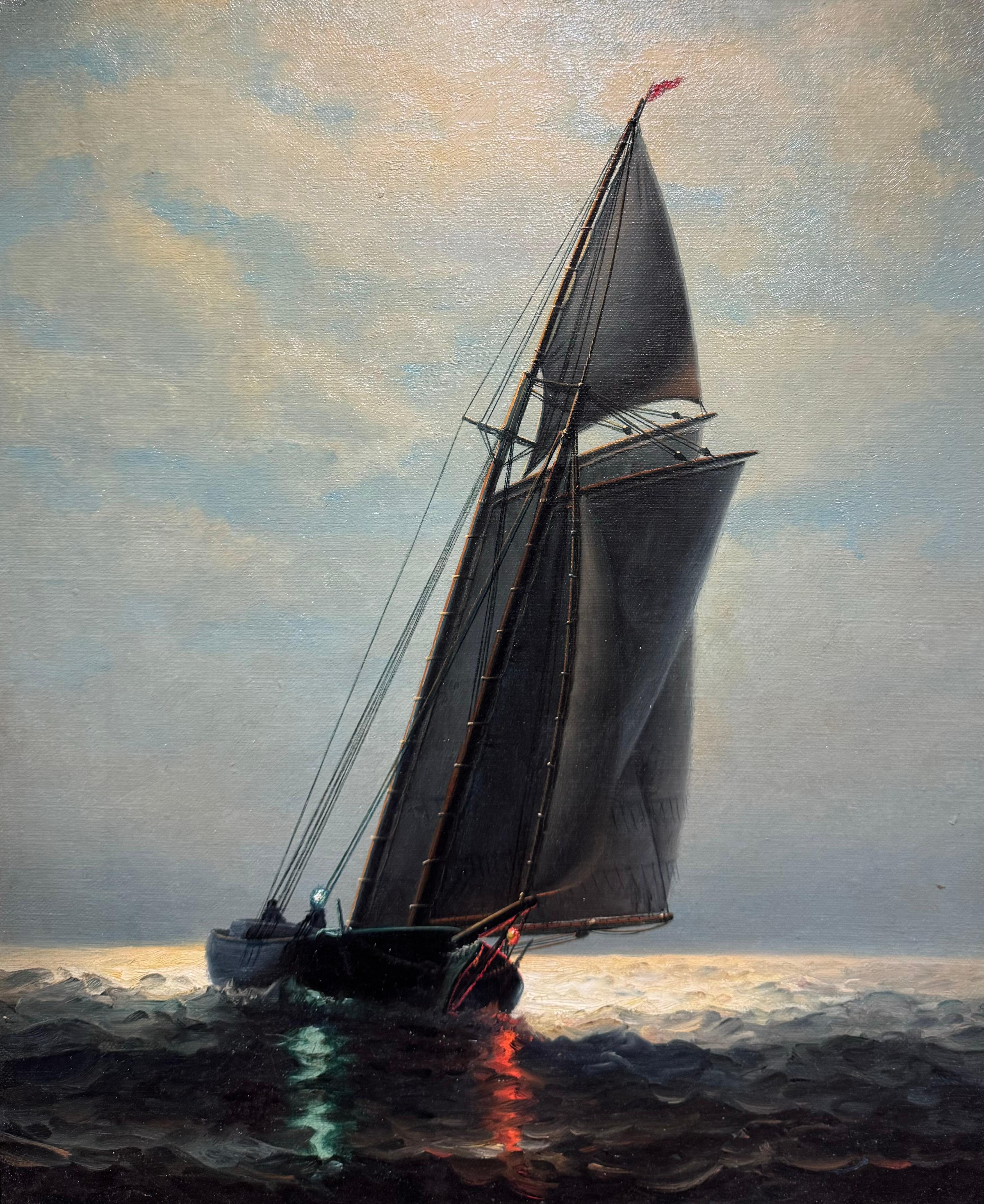 Aquí tenemos un increíble cuadro Marítimo nocturno a la luz de la luna del siglo XIX, obra de James Gale Tyler (1855-1931).  Artista neoyorquino muy conocido que vende en las principales galerías y expone en Museos de todo Estados Unidos.

De todos