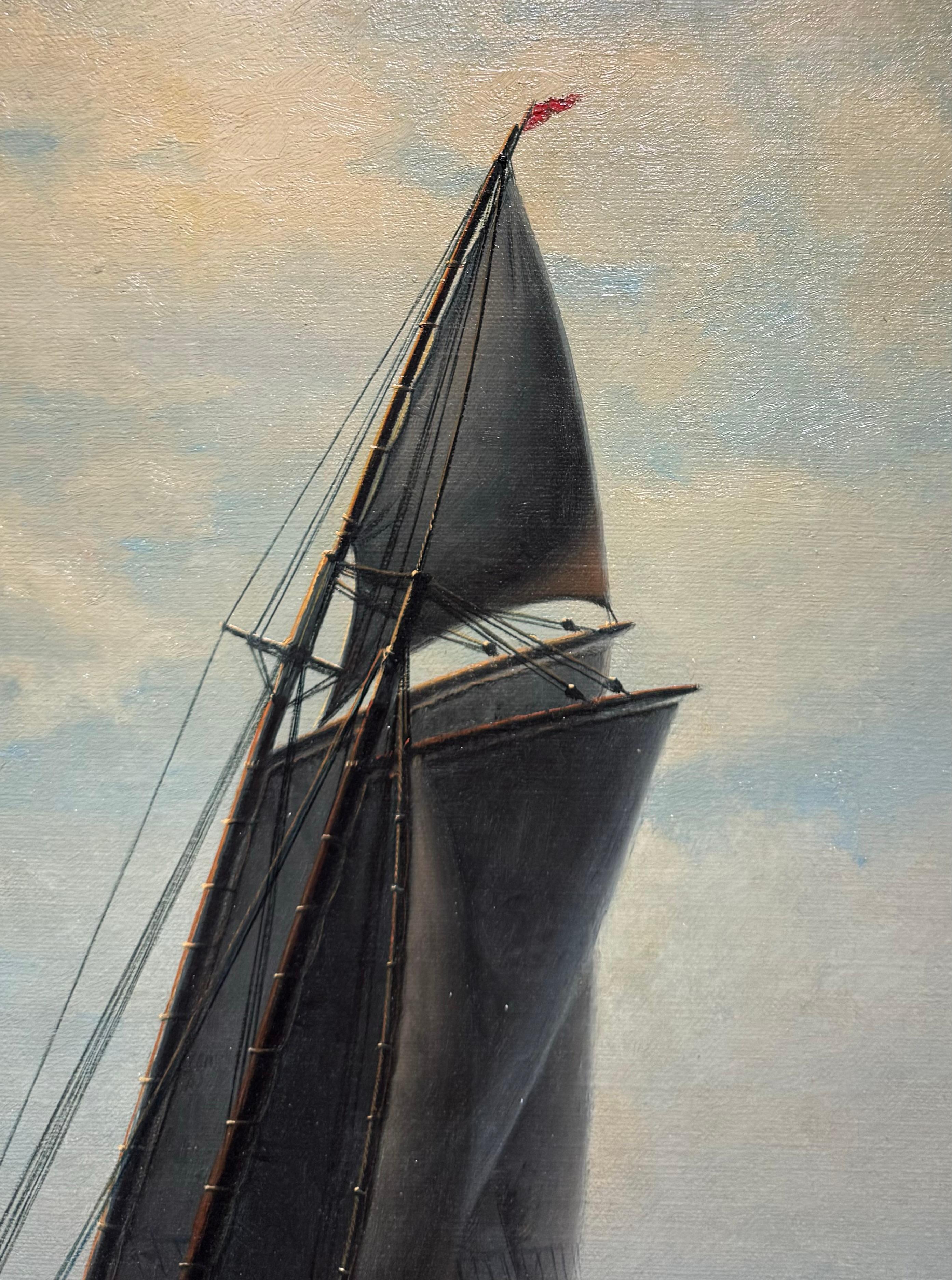 MOONLIT Antique SAILBOAT American NOCTURNAL Maritime Seascape OIL PAINTING 5