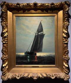 MOONLIT Antike SAILBOAT Amerikanische NOCTURNAL maritime Meereslandschaft OIL PAINting