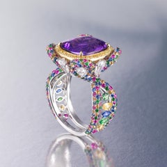 James Ganh Sensational 7.6cts Amethyst Sapphire Diamond Ring in 18K Gold